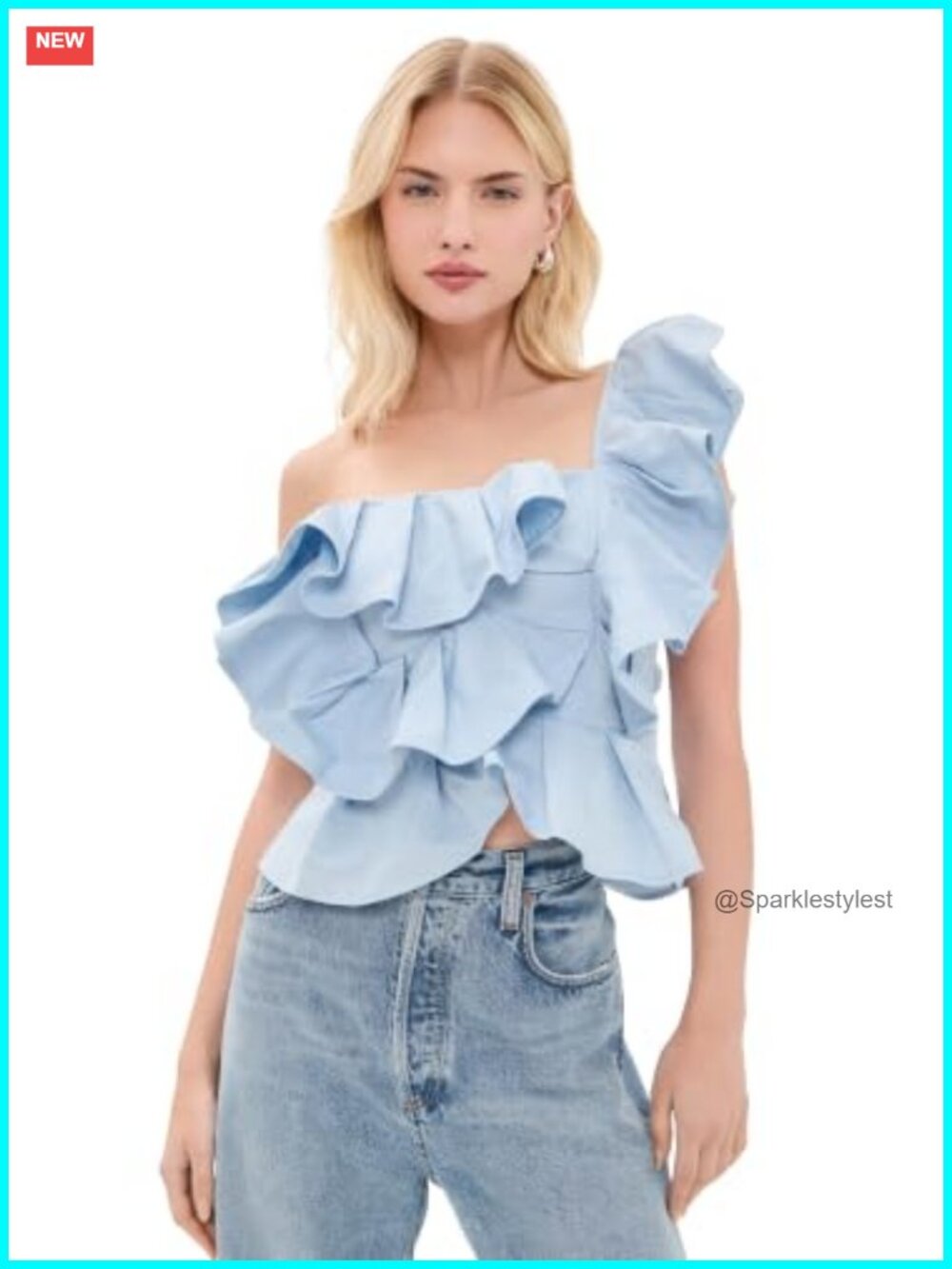 One Shoulder Ruffle Top Lightweight Poplin Smocked Back Blouse